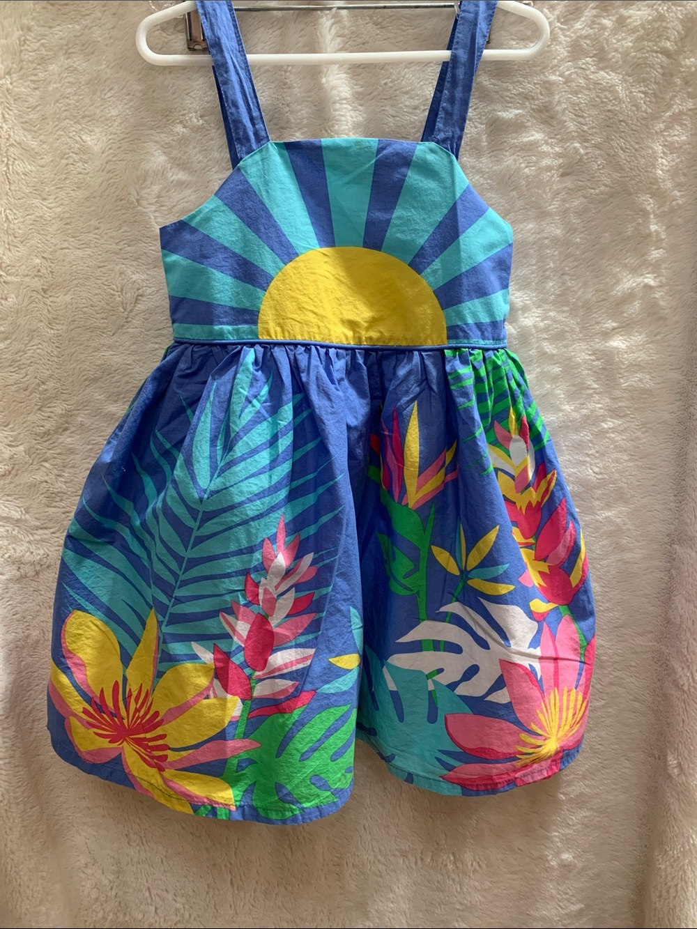 Shrinking Violet Blue and White Girls' Dress - Bright Collar Detail